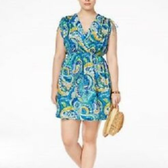 Ralph Lauren Cover up Dress Plus Size 1X Carnivale Paisley Farrah Blue - Picture 1 of 4